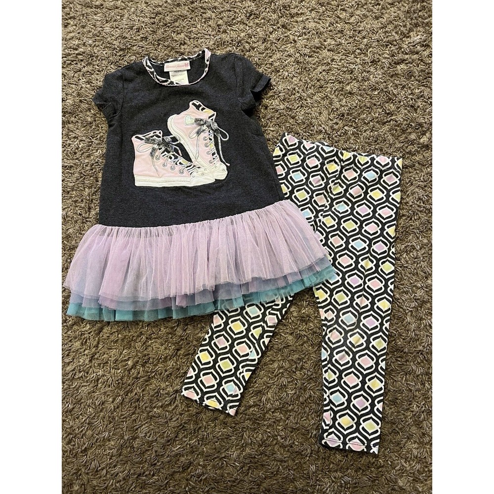 Bonnie Jean Toddler Girls 2 Pc Outfit Size 4T‎ Sneakers Design Tulle Ruffle